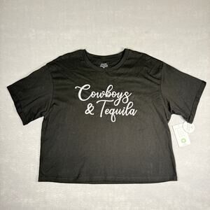 NWT Organic Collective Cowboys & Tequila cropped t shirt 100% organic cotton XL